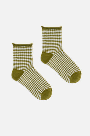 Princess Highway - Olive Check Ankle Sock - olive