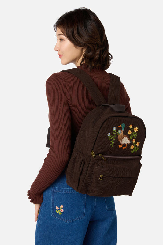 Princess Highway - Duck Embroidered Cord Backpack - chocolate