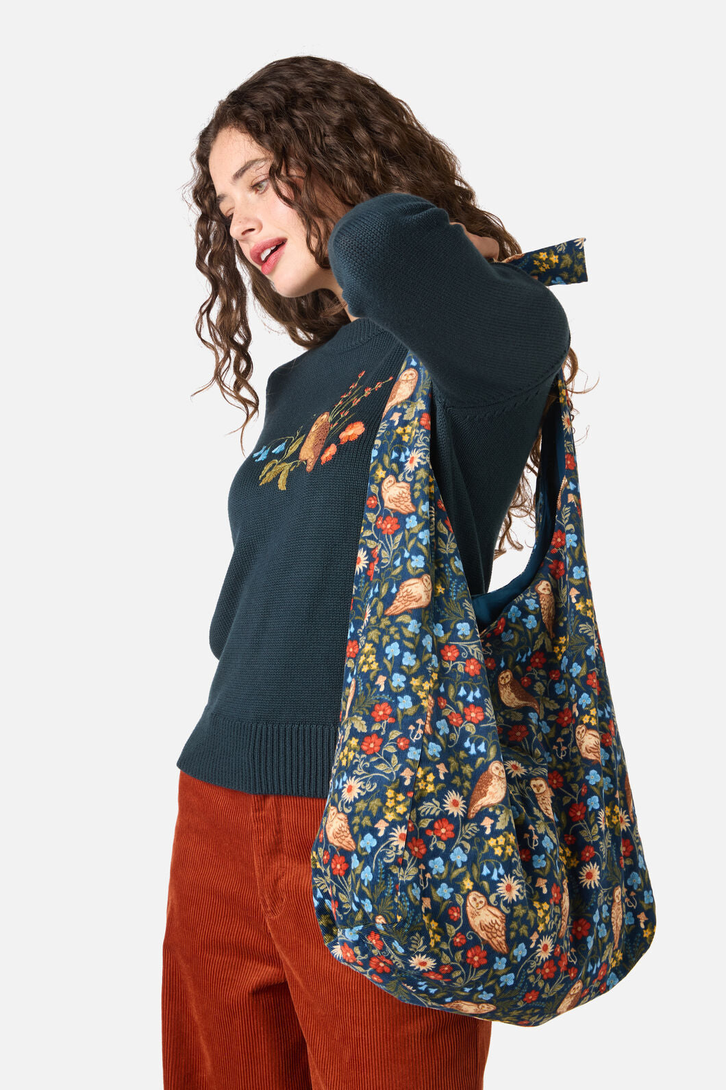 Princess Highway - Forest Owl Cord Tote Bag - teal