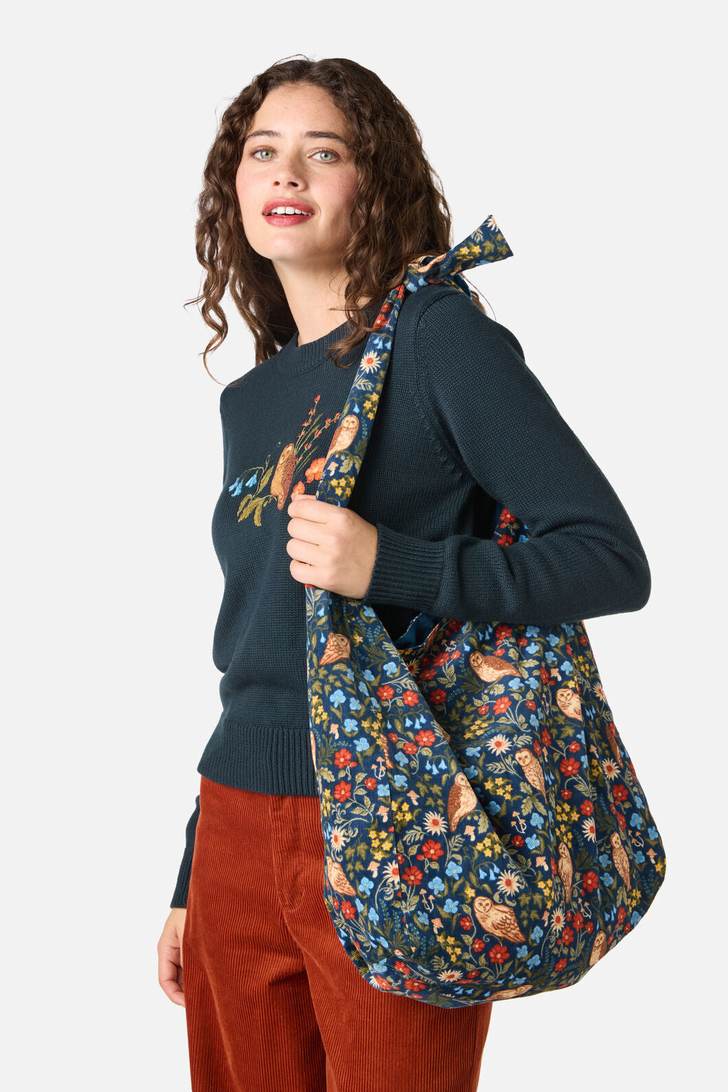 Princess Highway - Forest Owl Cord Tote Bag - teal