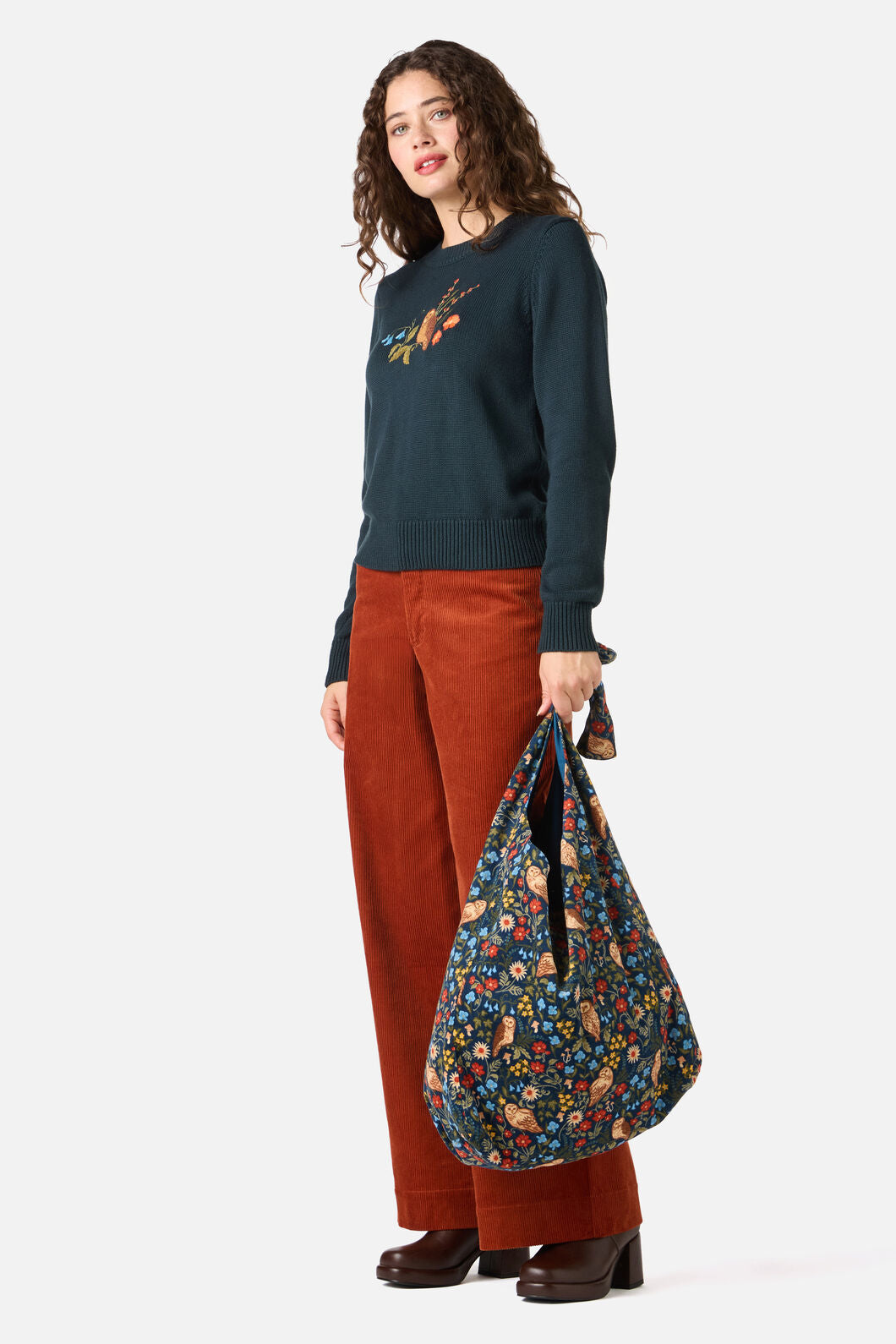 Princess Highway - Forest Owl Cord Tote Bag - teal