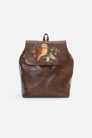 Princess Highway - Owl Embroidered Backpack - chocolate