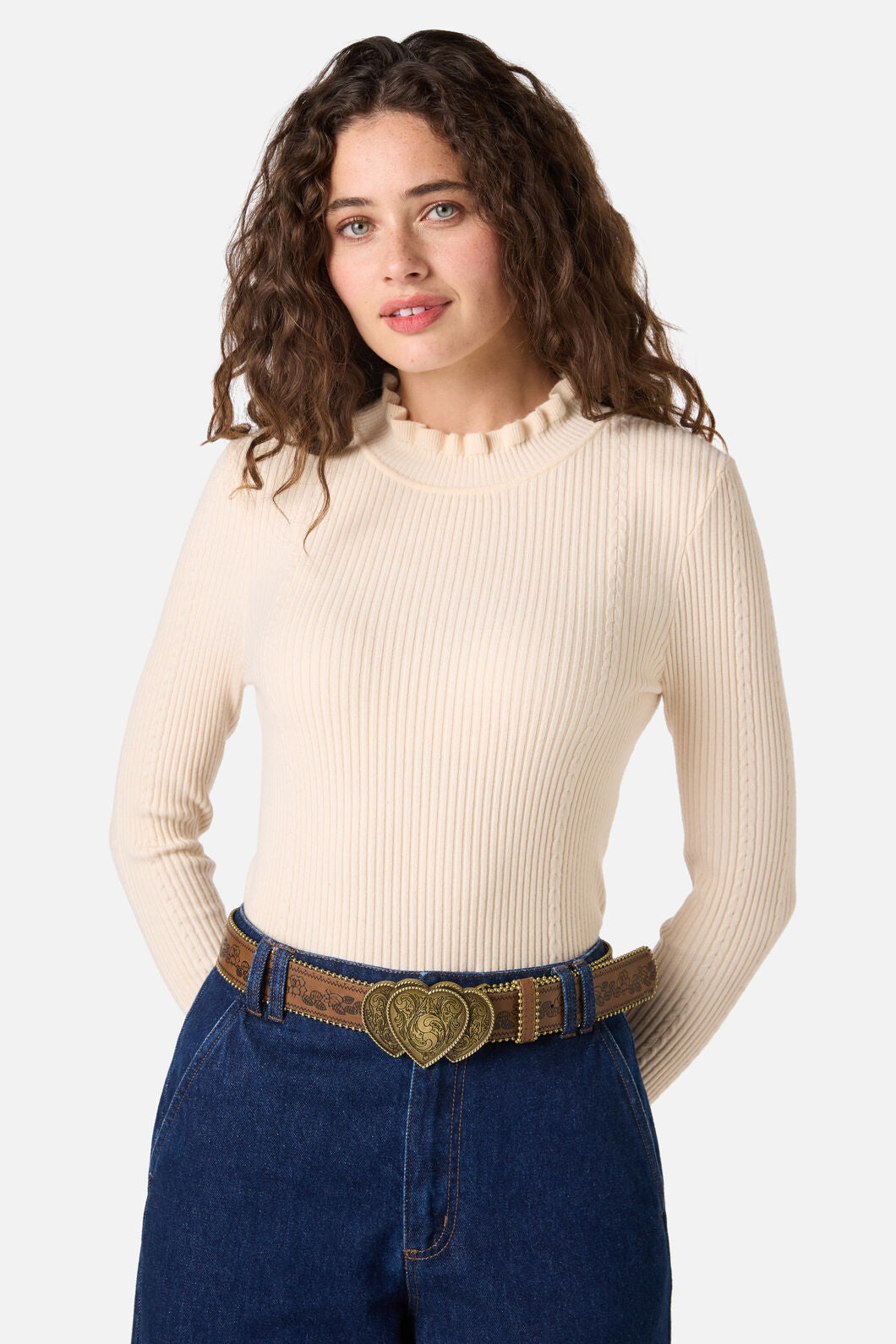 Princess Highway - Detailed Heart Buckle Belt - tan