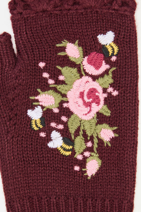 Princess Highway - Flower & Bee Fingerless Gloves - plum