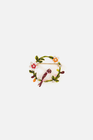 Princess Highway - Bird Wreath Brooch - multi