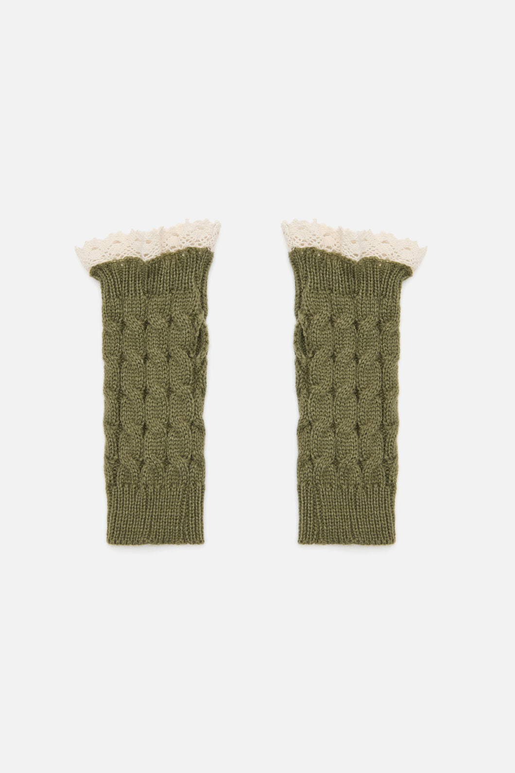 Princess Highway - Fingerless Lace Trim Gloves - olive
