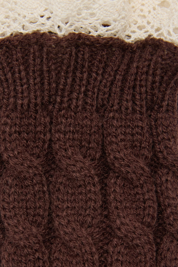 Princess Highway - Fingerless Lace Trim Gloves - chocolate