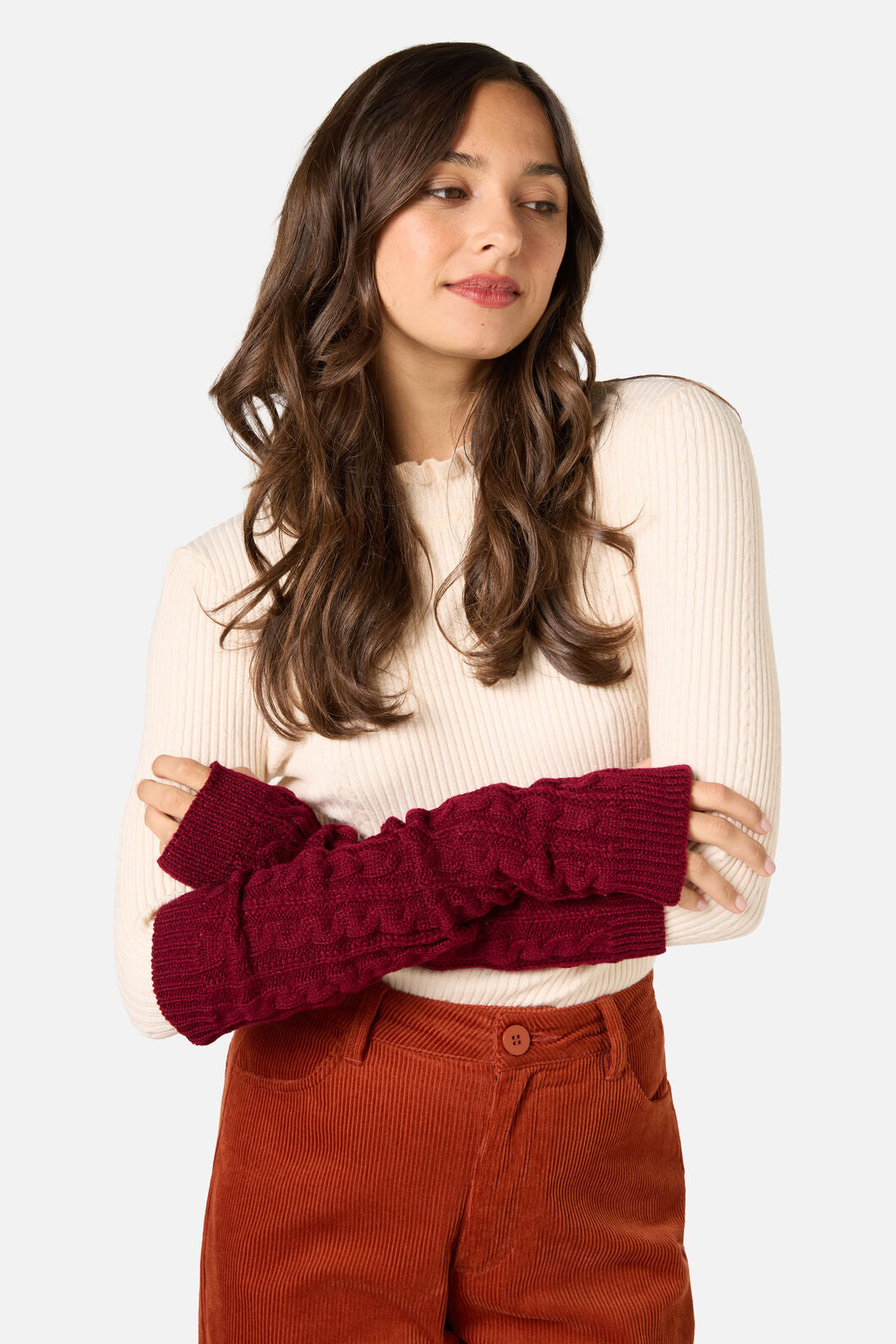 Princess Highway - Dark Red Long Fingerless Gloves - dark-red