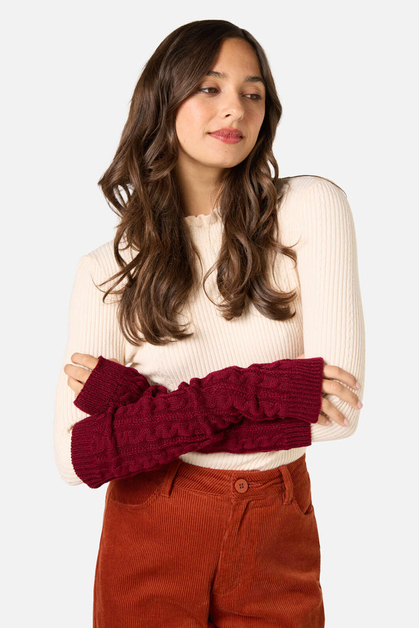 Princess Highway - Dark Red Long Fingerless Gloves - dark-red