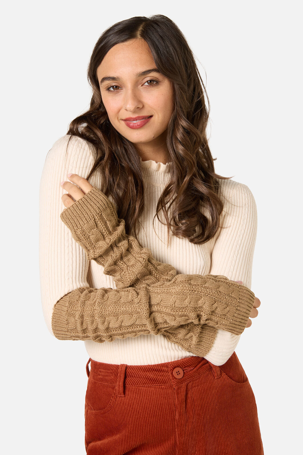 Princess Highway - Tan Long Fingerless Gloves - tan