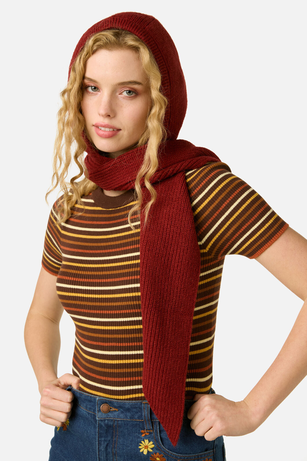 Princess Highway - Dark Red Scarf Knit Hat - dark-red