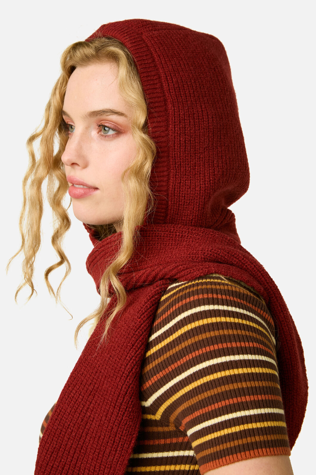 Princess Highway - Dark Red Scarf Knit Hat - dark-red