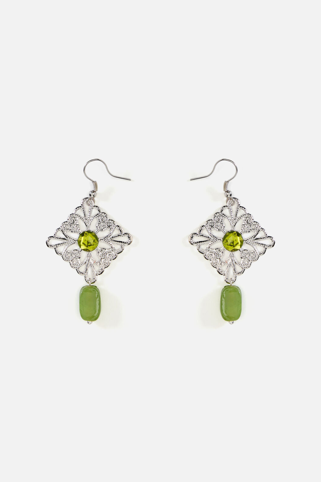Princess Highway - Pretty Green Stone Earrings - silver