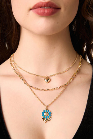 Princess Highway - Heart Daisy Necklace Set - gold