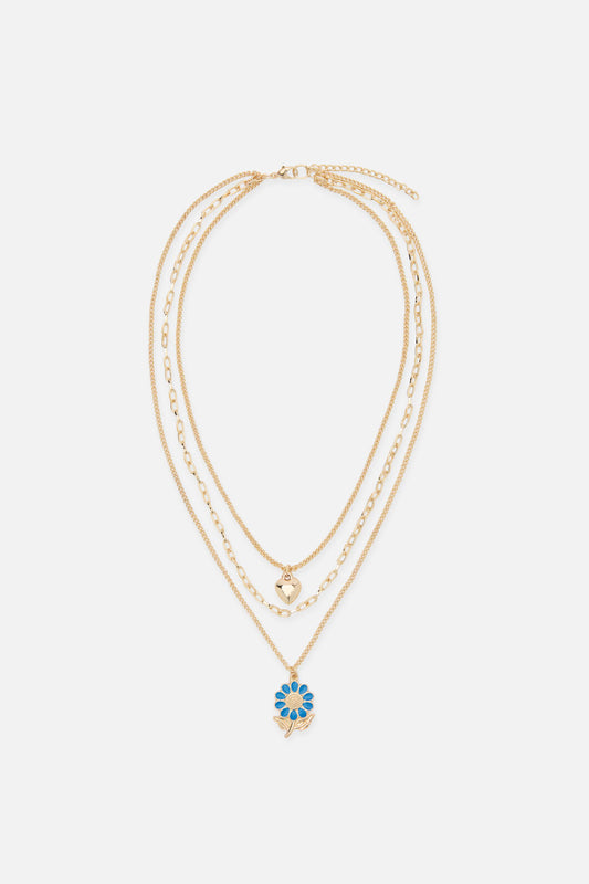 Princess Highway - Heart Daisy Necklace Set - gold