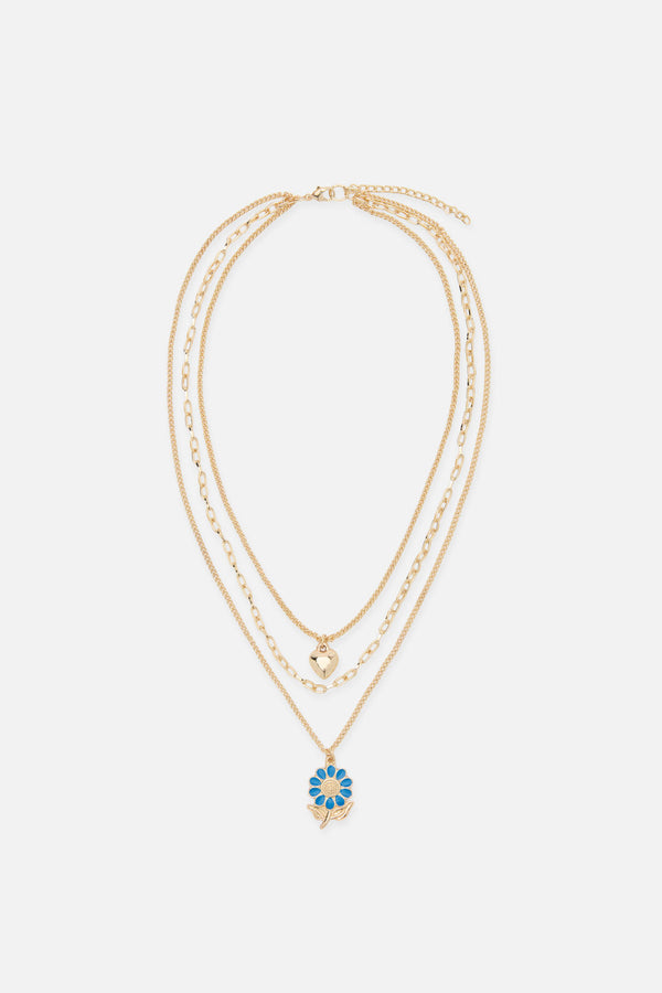 Princess Highway - Heart Daisy Necklace Set - gold