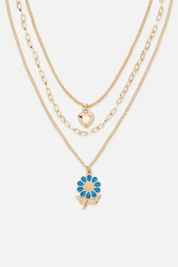 Princess Highway - Heart Daisy Necklace Set - gold