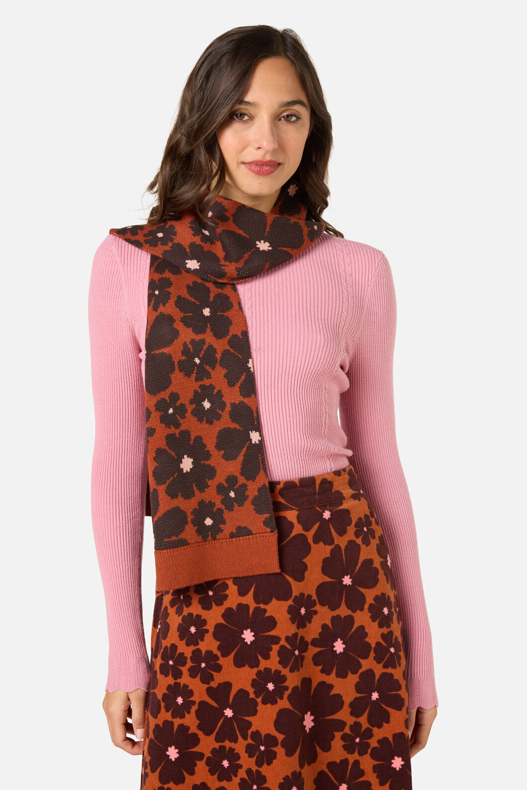 Princess Highway - Donna Flower Knit Scarf - rust