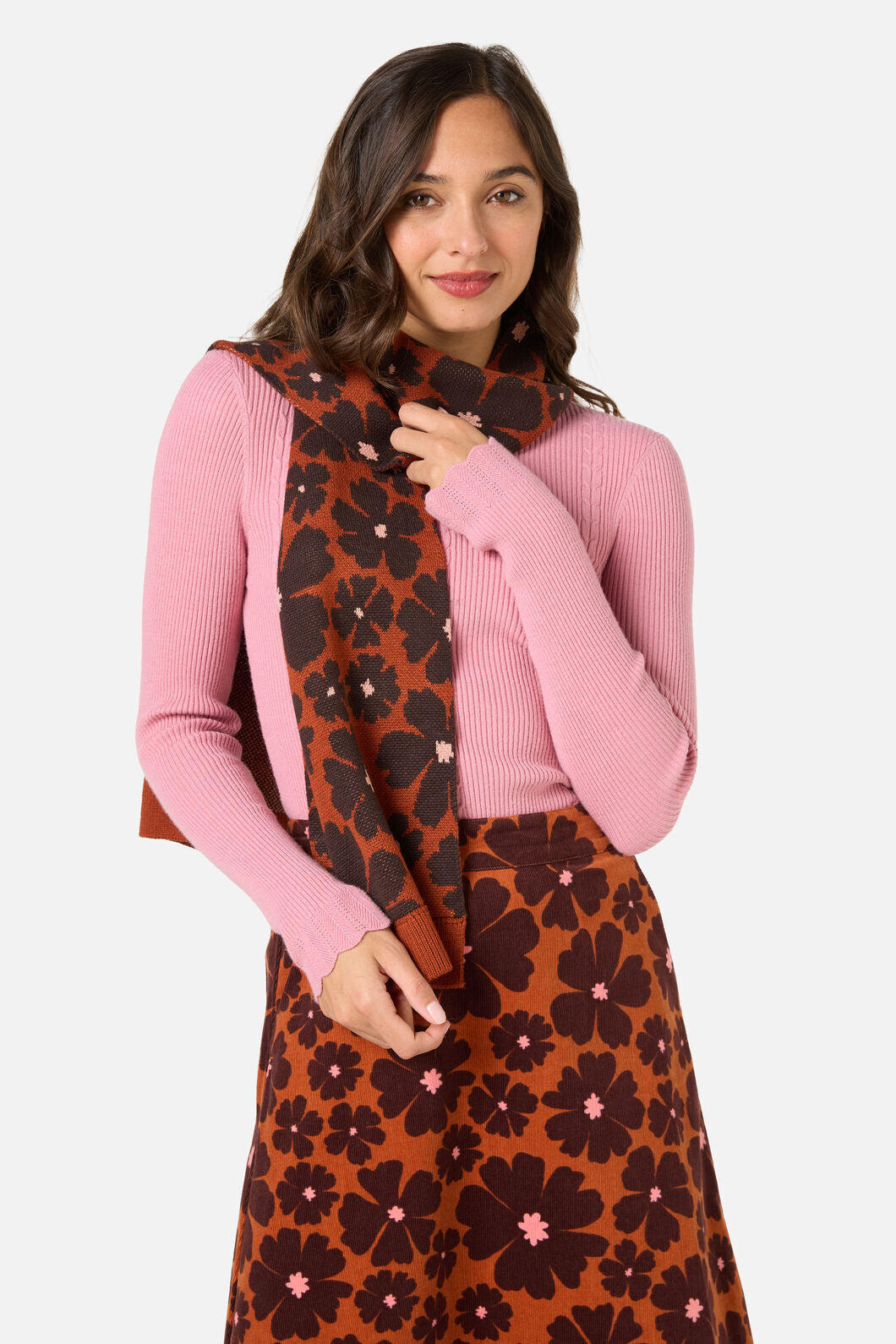 Princess Highway - Donna Flower Knit Scarf - rust