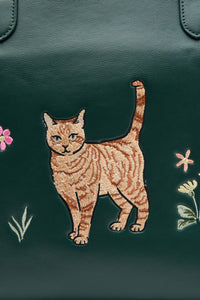 Princess Highway - Cute Cat Embroidered Tote - green