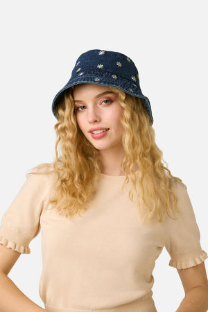 Princess Highway - Daisy Embroidered Denim Hat - indigo