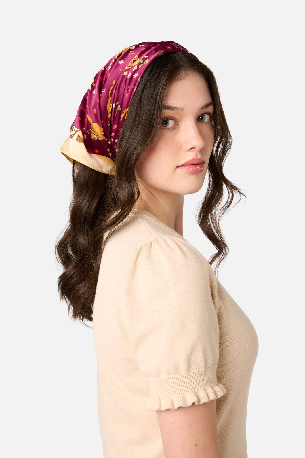 Princess Highway - Cute Cats Satin Scarf - plum