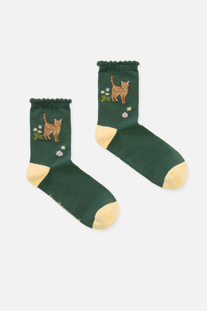 Princess Highway - Green Cute Cat Sock - green