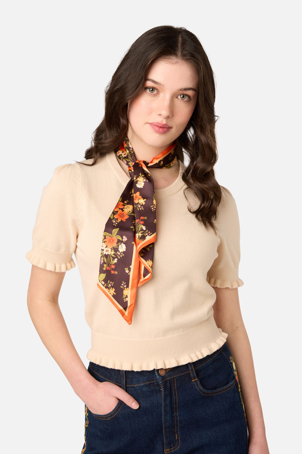 Princess Highway - Posy Narrow Head Scarf - chocolate
