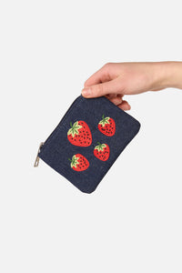 Princess Highway - Strawberry Embroidered Coin Purse - blue