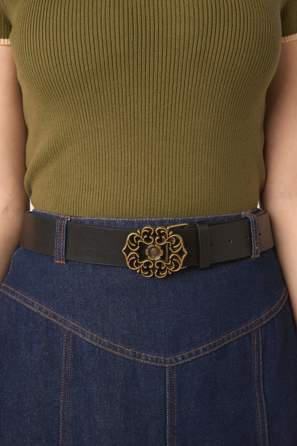 Princess Highway - Fancy Floral Buckle Belt - black