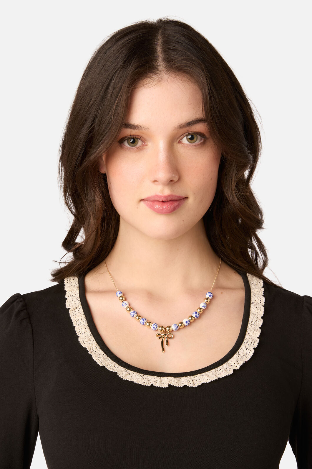 Princess Highway - Blue Flower Bow Necklace - blue