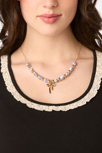 Princess Highway - Blue Flower Bow Necklace - blue