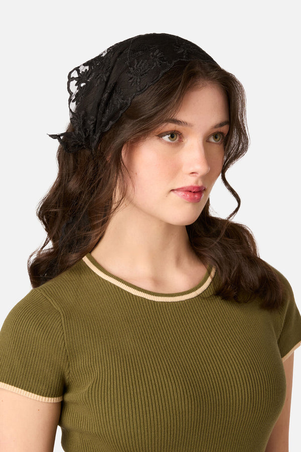 Princess Highway - Black Lace Small Scarf - black