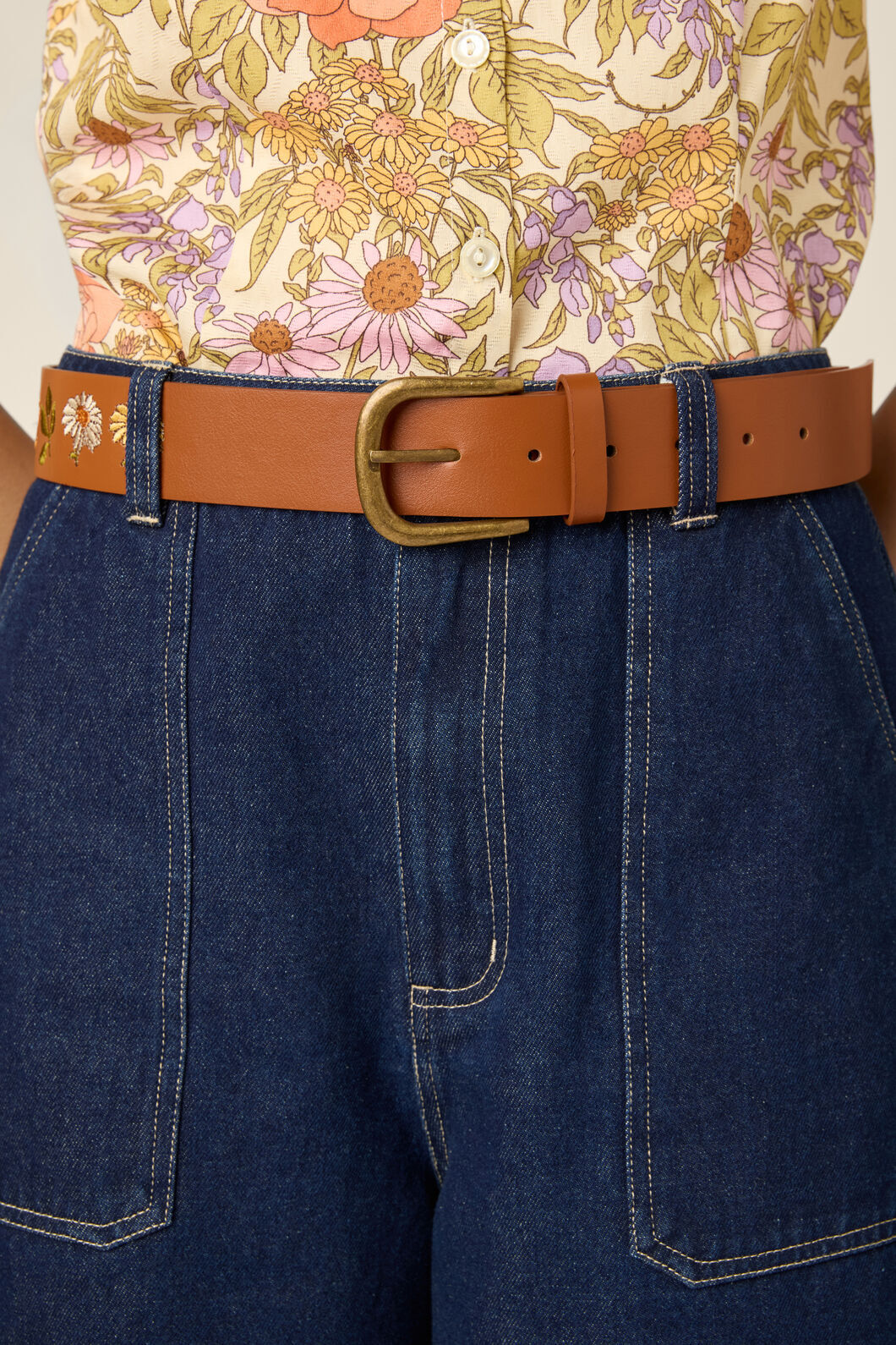 Princess Highway - Adelaide Floral Embroidered Belt - tan