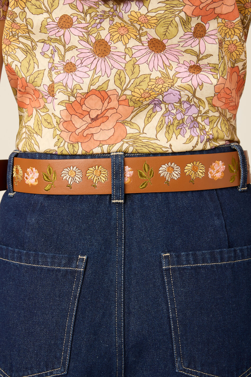 Princess Highway - Adelaide Floral Embroidered Belt - tan