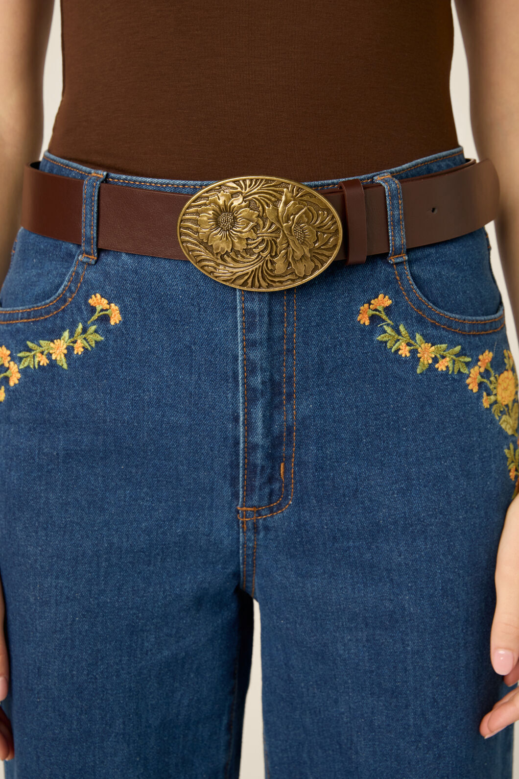 Princess Highway - Flower Buckle Tooled Belt - chocolate