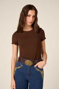 Princess Highway - Flower Buckle Tooled Belt - chocolate
