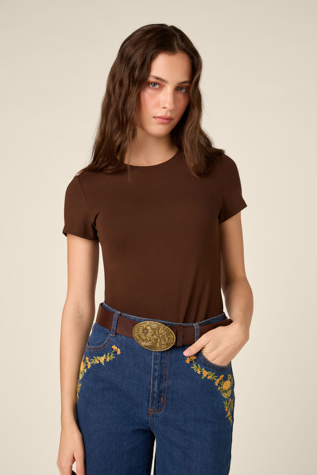 Princess Highway - Flower Buckle Tooled Belt - chocolate