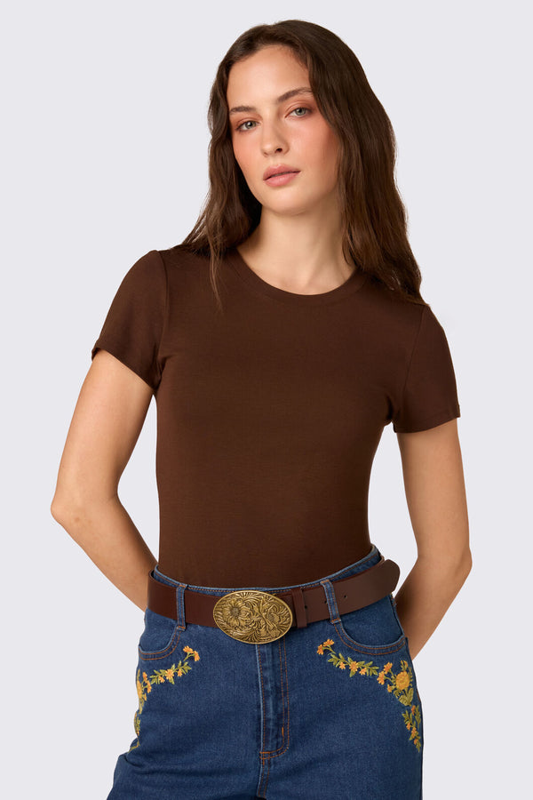 Princess Highway - Flower Buckle Tooled Belt - chocolate