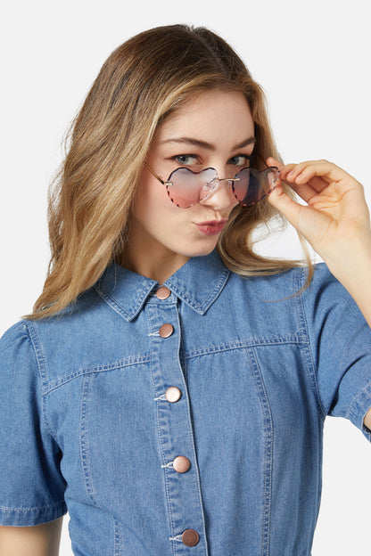 Princess Highway - Blue Pink Heart Sunglasses - blue-pink
