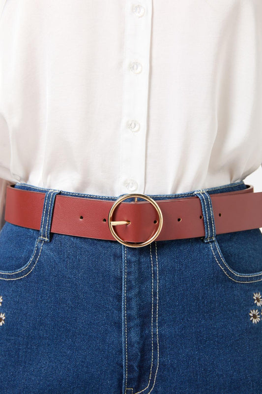 Princess Highway - Dark Red Circle Buckle Belt - dark-red