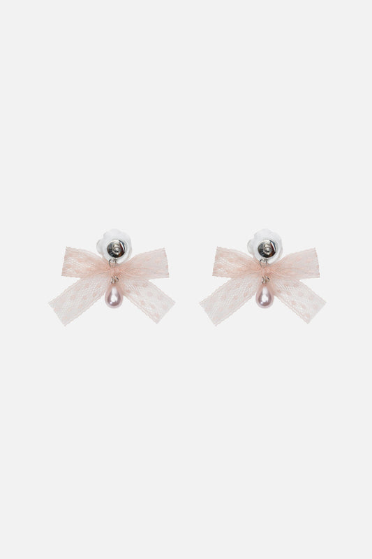 Princess Highway - Bow Rose & Pearl Earrings - white