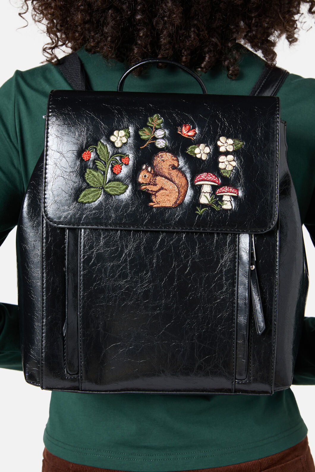 Princess Highway - Squirrel Embroidered Backpack - black