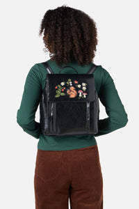 Princess Highway - Squirrel Embroidered Backpack - black