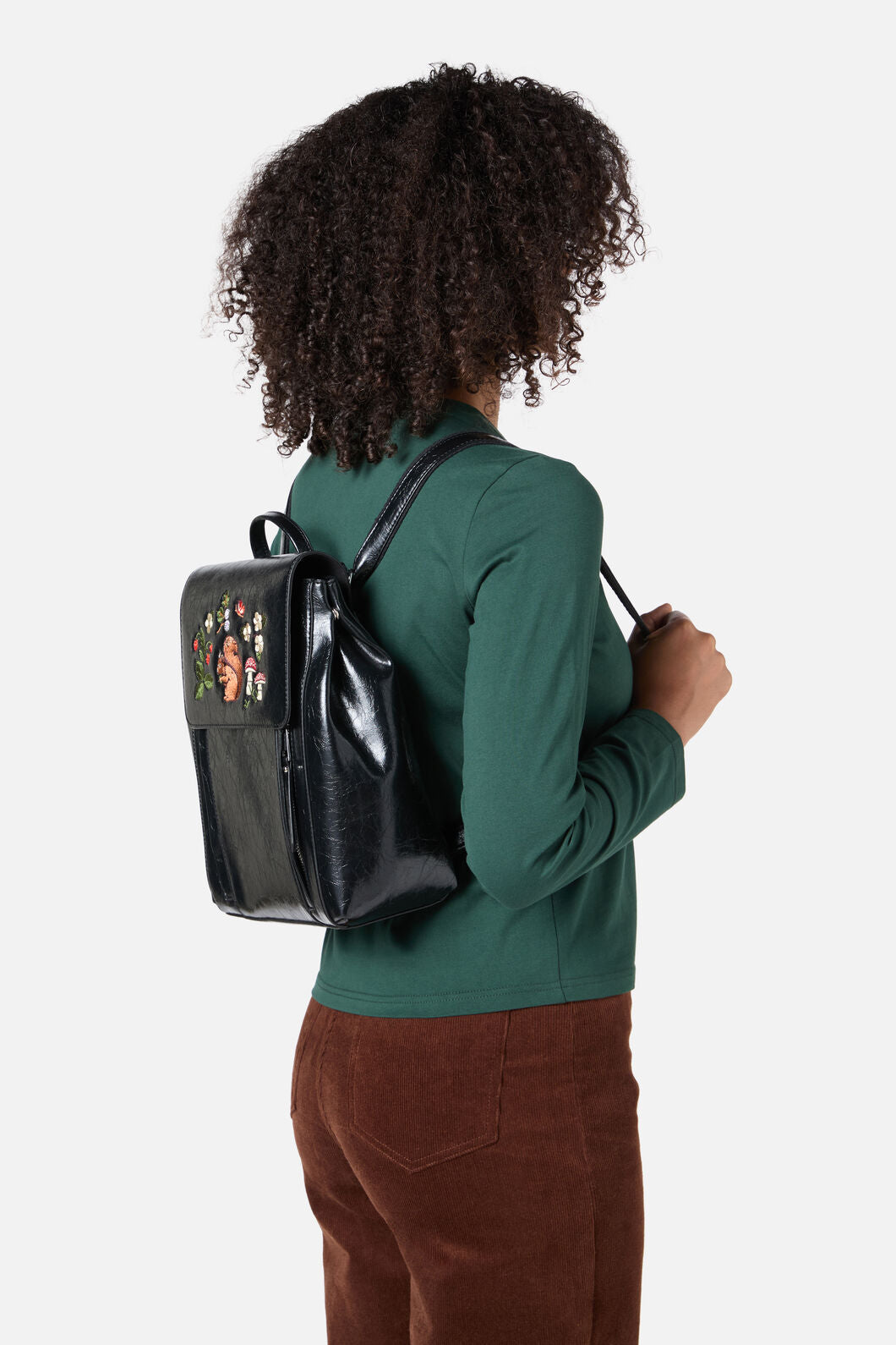 Princess Highway - Squirrel Embroidered Backpack - black