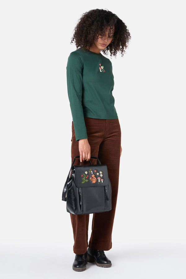 Princess Highway - Squirrel Embroidered Backpack - black