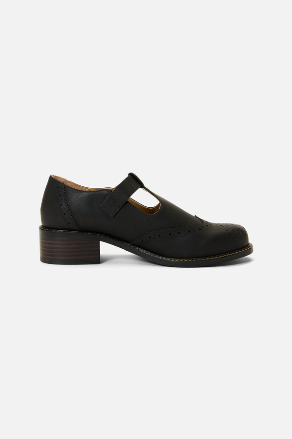 Princess Highway - Black T Bar Brogue Shoe - black