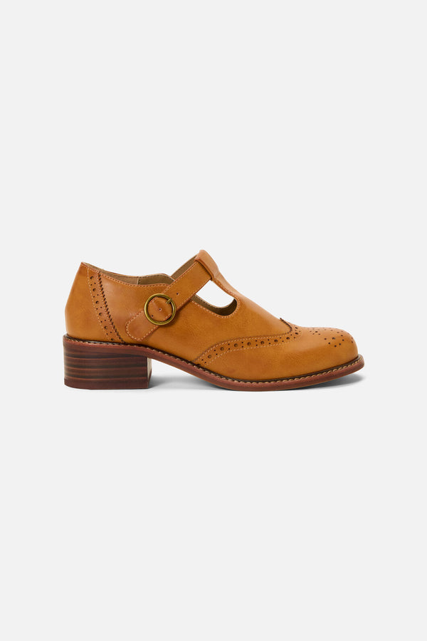 Princess Highway - Tan T Bar Brogue Shoe - tan