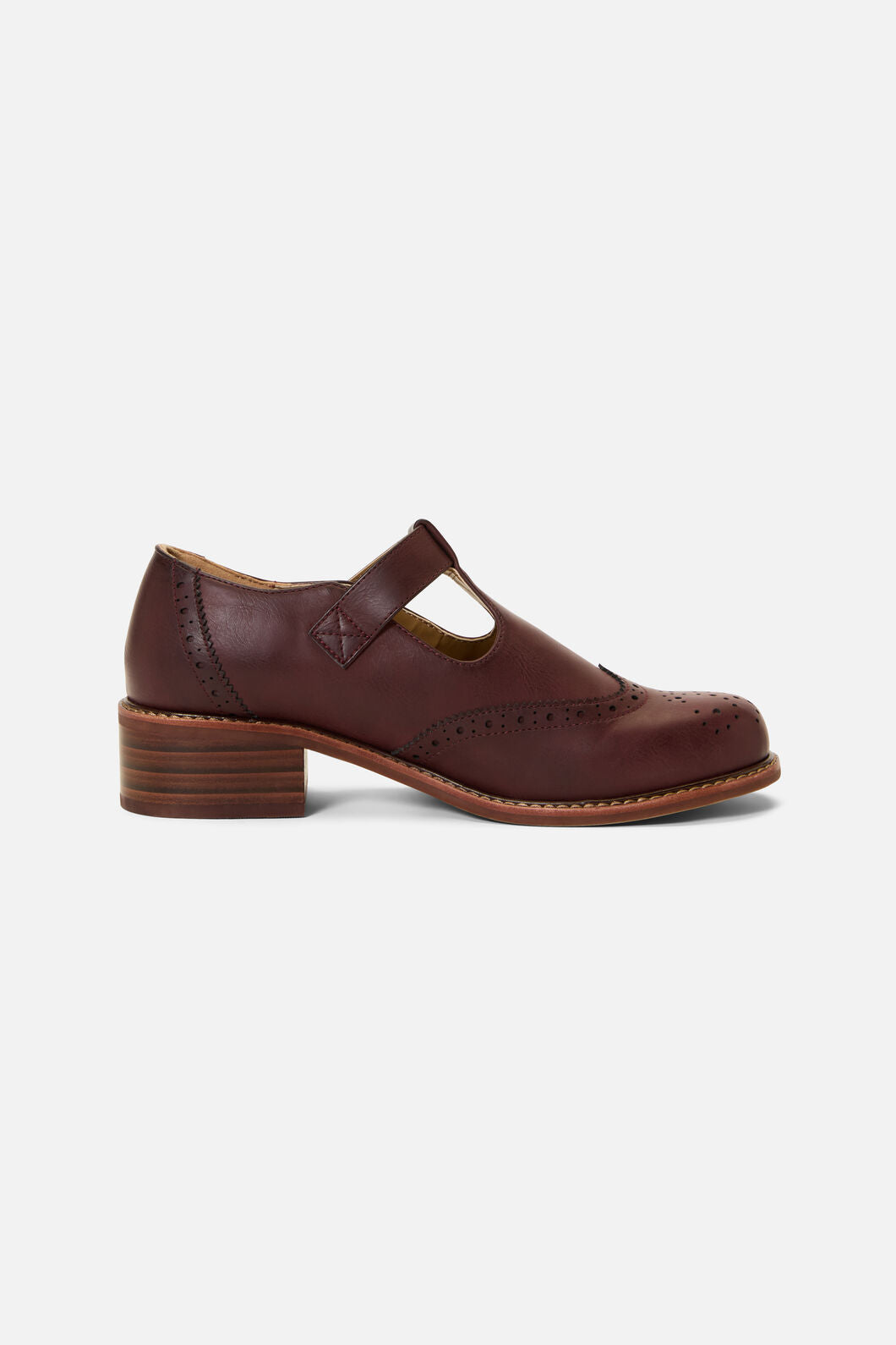 Princess Highway - Plum T Bar Brogue Shoe - plum