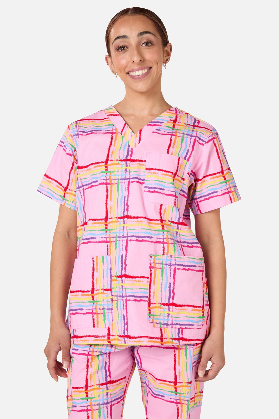 Pink Tartan Scrub Set